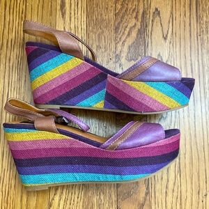 BC Because I wear rose colored glasses - Purple/rainbow platform heels Size 8.5